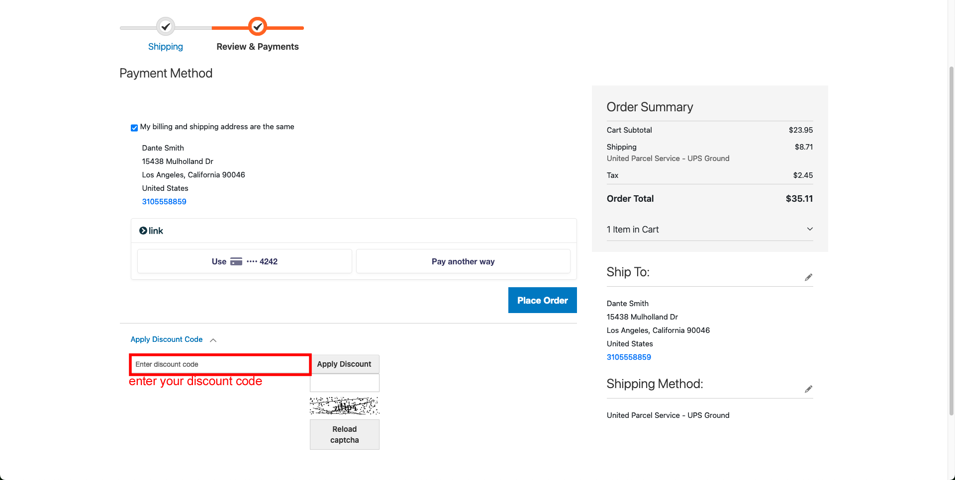 entering a coupon code